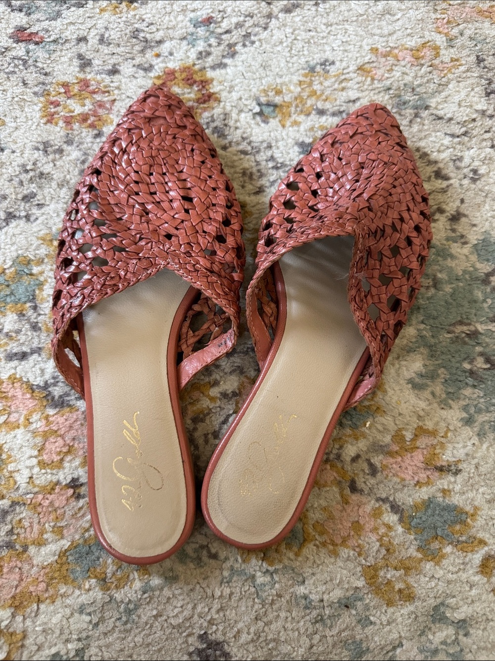 42 GOLD Woven Pointed-Toe Slide Mules in Dusty Rose